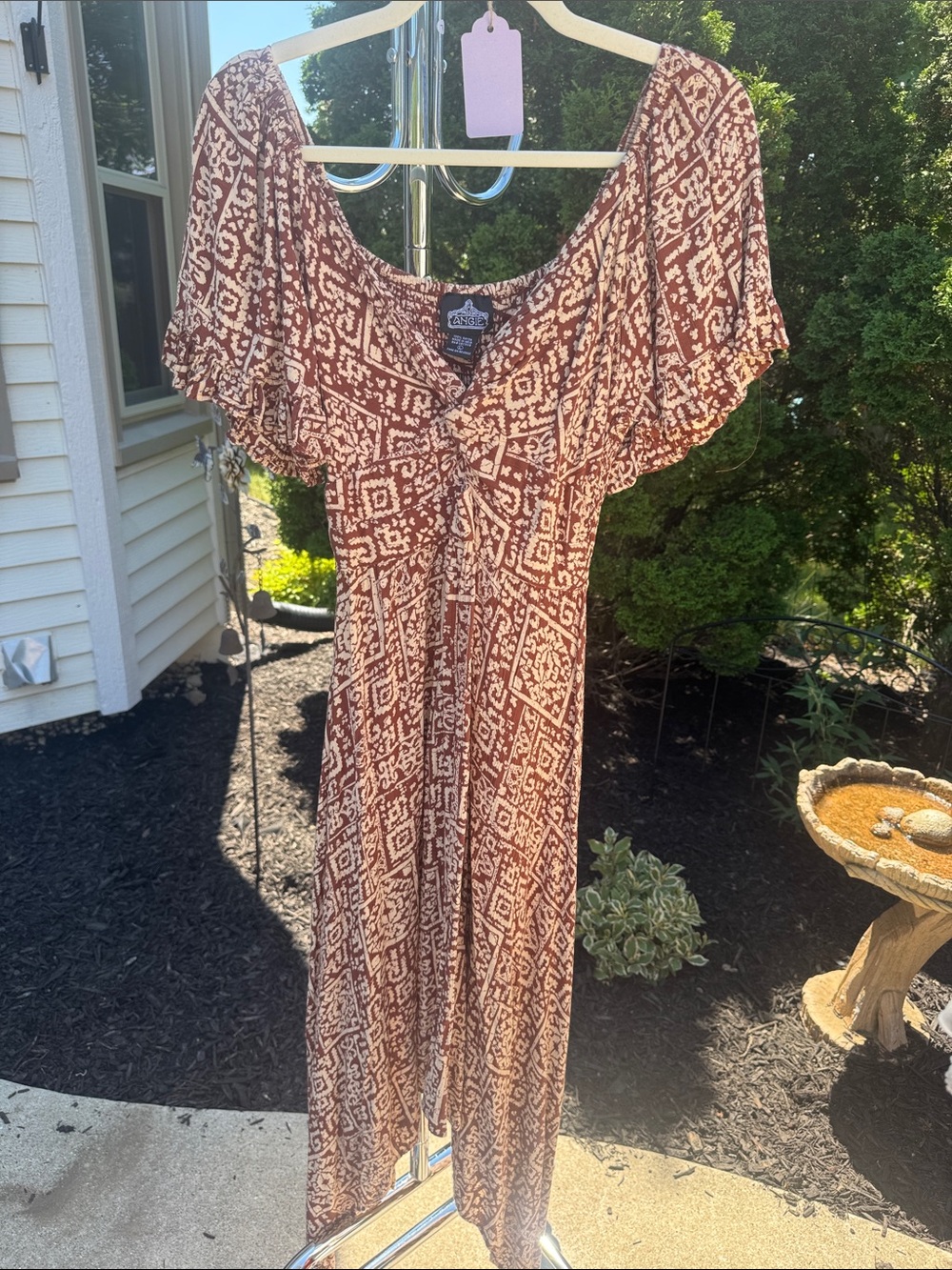 Angie Brown Printed Maxi Dress with V-Neck